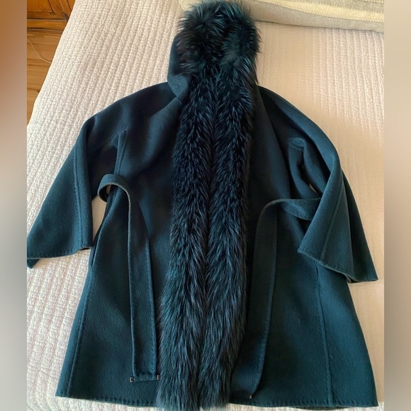 Wool coat Guy Laroche Silver Fox fur green - Picture 1 of 6